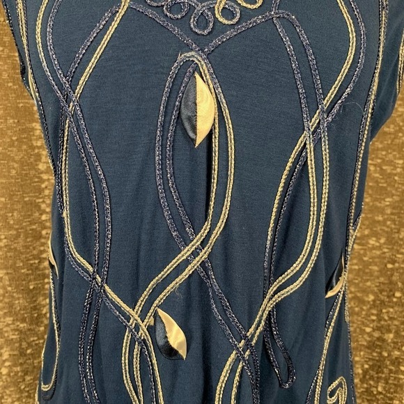 Vintage Lauren Michelle Blue Embroidered Tank Top Boho Women's M - Picture 3 of 8